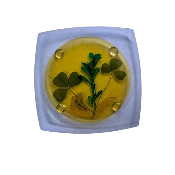 5 MCM ACRYLIC LUCITE FOOTED COASTERS WITH DRIED PRESSED FLOWERS - Picture 6 of 9